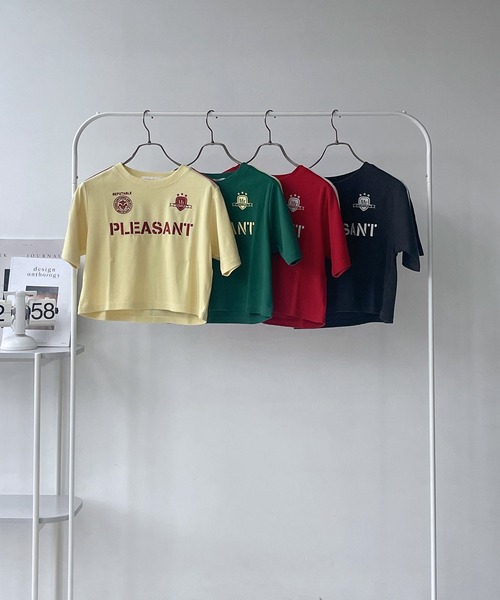 AS KNOW AS plus(アズノゥアズプラス)の「◎ロゴ刺繍 袖ラインテレコスポーツTシャツ ゲームシャツ(Tシャツ/カットソー・レディース・チャコールグレー/レッド/イエロー/グリーン/オートミール・FREE)」の13枚目の写真