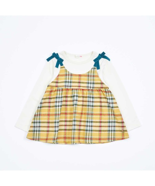 KP（ケーピー）の「チェック肩リボン付ドッキングチュニック(80～150)（チュニック・キッズ・マスタード/ブラック・150cm/140cm/130cm/120cm/110cm/100cm/90cm/80ｃｍ）」の9枚目の写真