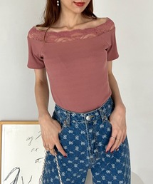ROYAL PARTY | デコルテレースカットリブトップス(Tシャツ/カットソー)