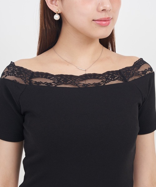 ROYAL PARTY（ロイヤルパーティー）の「デコルテレースカットリブトップス（Tシャツ/カットソー・レディース・ピンク/オフホワイト/ブラック・FREE）」の16枚目の写真