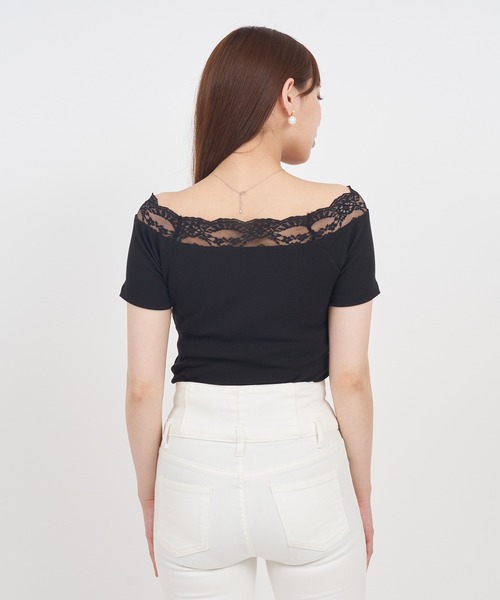 ROYAL PARTY（ロイヤルパーティー）の「デコルテレースカットリブトップス（Tシャツ/カットソー・レディース・ピンク/オフホワイト/ブラック・FREE）」の11枚目の写真