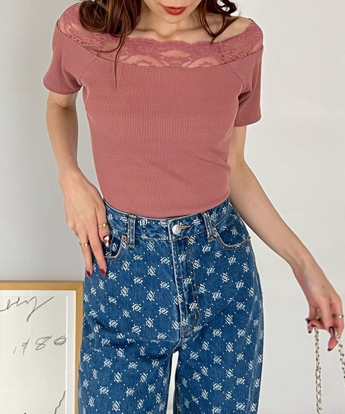 ROYAL PARTY（ロイヤルパーティー）の「デコルテレースカットリブトップス（Tシャツ/カットソー・レディース・ピンク/オフホワイト/ブラック・FREE）」の22枚目の写真