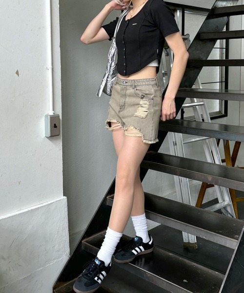 MAGPIEROBIN（マグパイロビン）の「MAGPIE ROBIN／RIB SPAN カーディガン（カーディガン/ボレロ・レディース・ブラック/ライトグレー・FREE）」の5枚目の写真