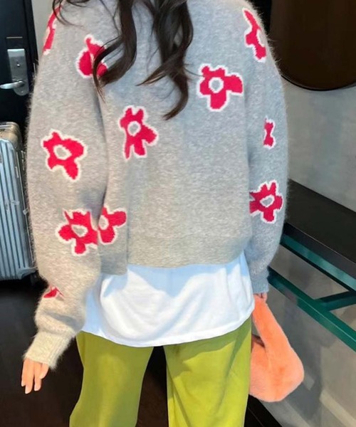 Girly Doll(ガーリードール)の「フラワー柄ニットカーディガン(カーディガン/ボレロ・レディース・ネイビー/グレー/オレンジ・F)」の15枚目の写真