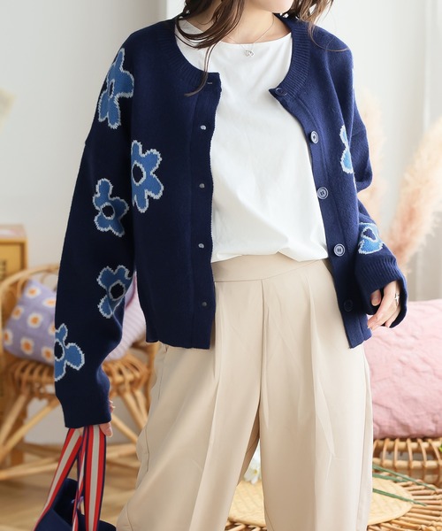 Girly Doll(ガーリードール)の「フラワー柄ニットカーディガン(カーディガン/ボレロ・レディース・ネイビー/グレー/オレンジ・F)」の18枚目の写真