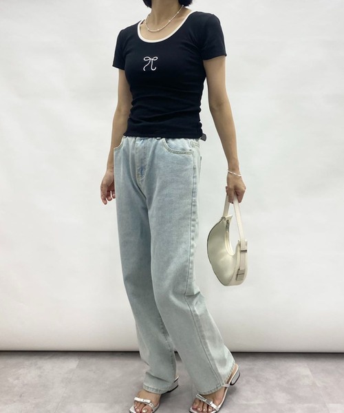 mebole（メボレ）の「Uネック 刺繍リボントップス（Tシャツ/カットソー・レディース・ホワイト/ブルー/ブラック・FREE）」の17枚目の写真