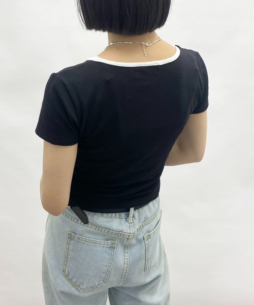 mebole（メボレ）の「Uネック 刺繍リボントップス（Tシャツ/カットソー・レディース・ホワイト/ブルー/ブラック・FREE）」の14枚目の写真