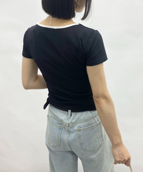 mebole（メボレ）の「Uネック 刺繍リボントップス（Tシャツ/カットソー・レディース・ホワイト/ブルー/ブラック・FREE）」の15枚目の写真