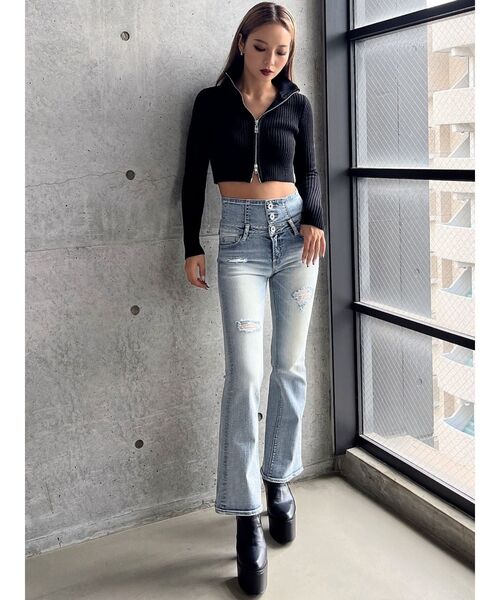 GYDA（ジェイダ）の「Ｗファスナーリブニットトップス（ニット/セーター・レディース・ブラック/その他1/オフホワイト・FREE）」の4枚目の写真