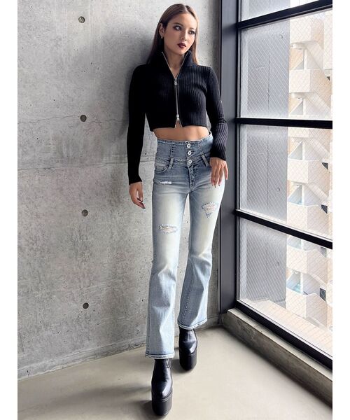 GYDA（ジェイダ）の「Ｗファスナーリブニットトップス（ニット/セーター・レディース・ブラック/その他1/オフホワイト・FREE）」の5枚目の写真