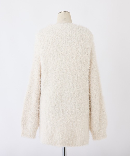 セール】キラキラボタンチュールフェザーロングカーディガン