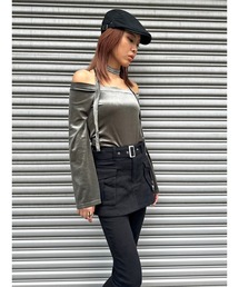 ストール付オフショルベロアトップ