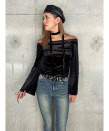 EGOIST | ストール付オフショルベロアトップ(Tシャツ/カットソー)