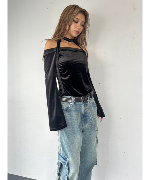 EGOIST(エゴイスト)の「ストール付オフショルベロアトップ(Tシャツ/カットソー・レディース・ライトブラウン/ブラック/カーキ・FREE)」の13枚目の写真