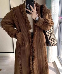 フリンジニットロングカーディガン