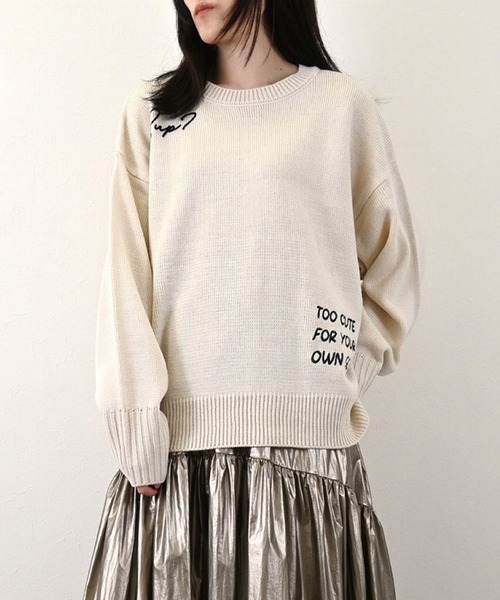 ニット セーター ロゴ刺繍ニットプルオーバー レディース moment+ ニット セーター 6Gコードロゴ刺繍ニットプルオーバー