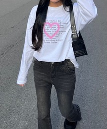ハートデザイン英文ロンT/長袖Tシャツ