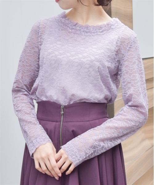 axes femme（アクシーズファム）の「ラウンドネックレースインナー（Tシャツ/カットソー・レディース・ブラック/キナリ/ラベンダー・FREE）」の11枚目の写真