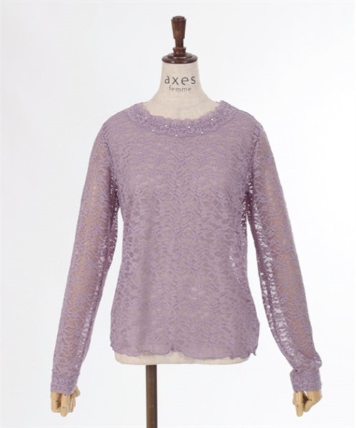 axes femme（アクシーズファム）の「ラウンドネックレースインナー（Tシャツ/カットソー・レディース・ブラック/キナリ/ラベンダー・FREE）」の7枚目の写真