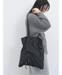 Samansa Mos2 blue | シャーリングリボントートバッグ(ハンドバッグ)