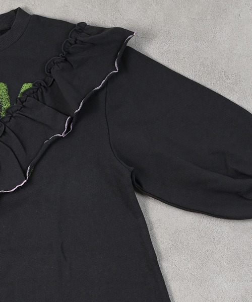 BIG FIELD（ビッグフィールド）の「裏毛Vフリルワンピース（ワンピース・キッズ・チャコール/イエロー/ラベンダー・90/100/110/120/130/140/150）」の16枚目の写真