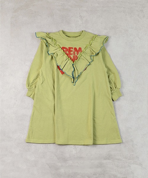 BIG FIELD（ビッグフィールド）の「裏毛Vフリルワンピース（ワンピース・キッズ・チャコール/イエロー/ラベンダー・90/100/110/120/130/140/150）」の12枚目の写真