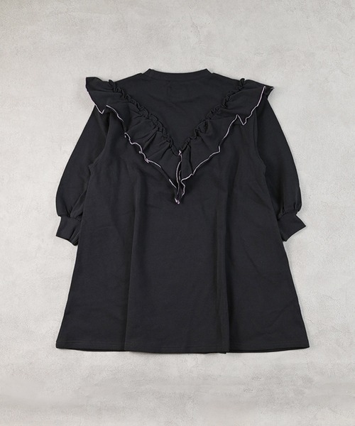 BIG FIELD（ビッグフィールド）の「裏毛Vフリルワンピース（ワンピース・キッズ・チャコール/イエロー/ラベンダー・90/100/110/120/130/140/150）」の4枚目の写真