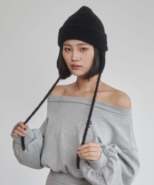 ENVYM（アンビー）の「イヤーフラップニットキャップ（ニットキャップ/ビーニー・レディース・ブラック/グレー・FREE）」の4枚目の写真