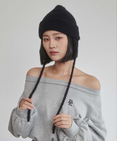 ENVYM（アンビー）の「イヤーフラップニットキャップ（ニットキャップ/ビーニー・レディース・ブラック/グレー・FREE）」の5枚目の写真