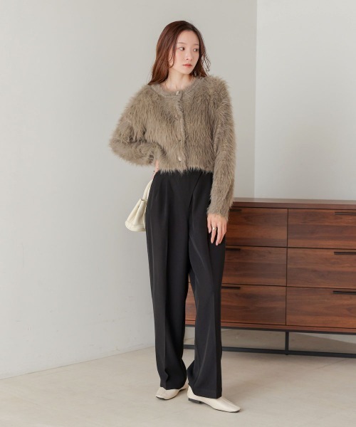 Bab（バブ）の「【S・M・Lサイズ展開】ラップ調タック入りスラックス（スラックス・レディース・ブルー/ブラック/ブラウン・S/M/L）」の5枚目の写真