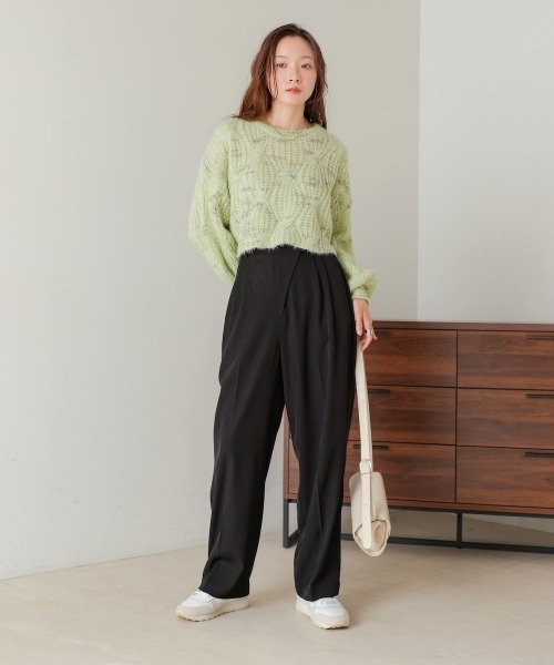 Bab（バブ）の「【S・M・Lサイズ展開】ラップ調タック入りスラックス（スラックス・レディース・ブルー/ブラック/ブラウン・S/M/L）」の8枚目の写真