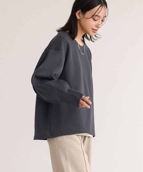 n'OrLABEL(ノアールレーベル)の「ボリュームスリーブジャカードカットソー(Tシャツ/カットソー・レディース・ブラック/杢グレー/ボルドー/チャコール・FREE)」の3枚目の写真