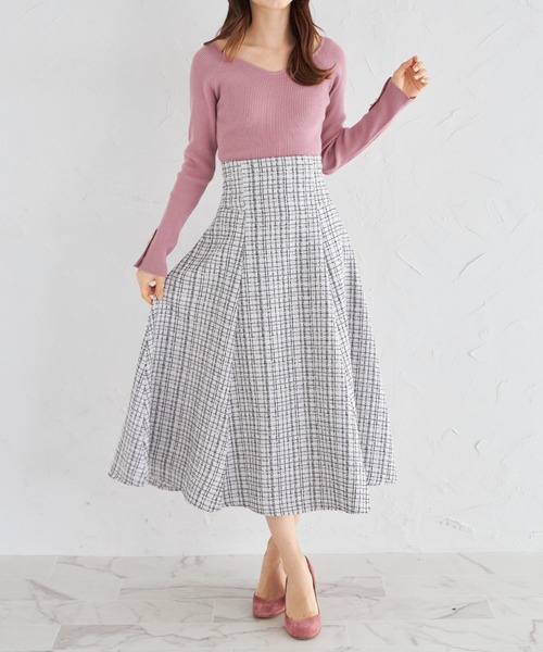ハートネックリブニットプルオーバー HANAE MORI×CELFORDコラボ】 ハートネックリブニットプル