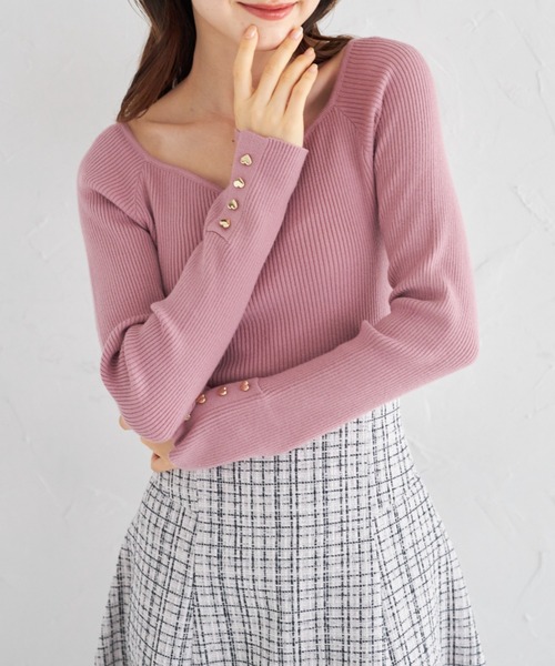 ハートネックリブニットプルオーバー HANAE MORI×CELFORDコラボ】 ハートネックリブニットプル