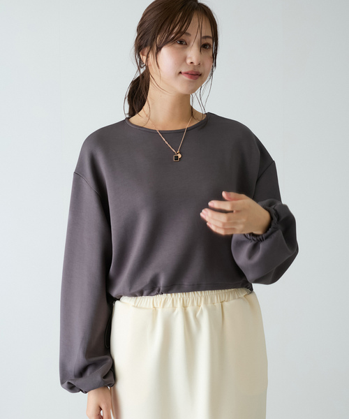 Jayro(ジャイロ)の「ダンボールニット裾ドロストプルオーバー(Tシャツ/カットソー・レディース・ブラック/チャコールグレー/ホワイト系その他・M)」の1枚目の写真