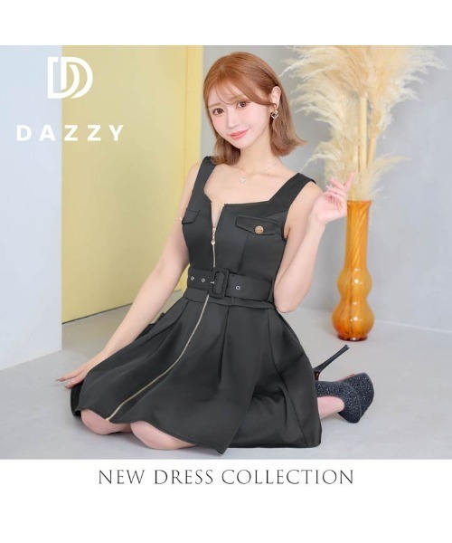 DAZZY（デイジー）の「フロントジップ ベルト付き ノースリーブ プリーツ Ａラインミニドレス（ドレス・レディース・ラベンダー/ブラック・XS/S/M）」の12枚目の写真