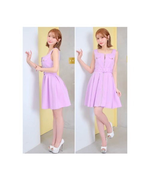 DAZZY（デイジー）の「フロントジップ ベルト付き ノースリーブ プリーツ Ａラインミニドレス（ドレス・レディース・ラベンダー/ブラック・XS/S/M）」の13枚目の写真