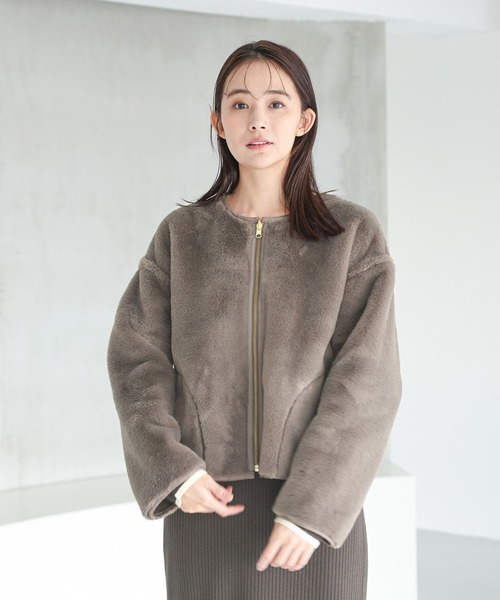 GLOBAL WORK（グローバルワーク）の「リバーシブルフェイクムートンブルゾン/115437（ブルゾン・レディース・モカ/アイボリー/ライトグレー・LARGE/MEDIUM）」の9枚目の写真