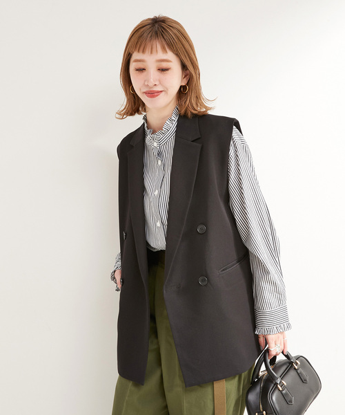 B.C STOCK（ベーセーストック）の「《追加》【WEB限定】スタンドフリルブラウス（シャツ/ブラウス・レディース・ブラック系その他/ネイビー・FREE）」の16枚目の写真