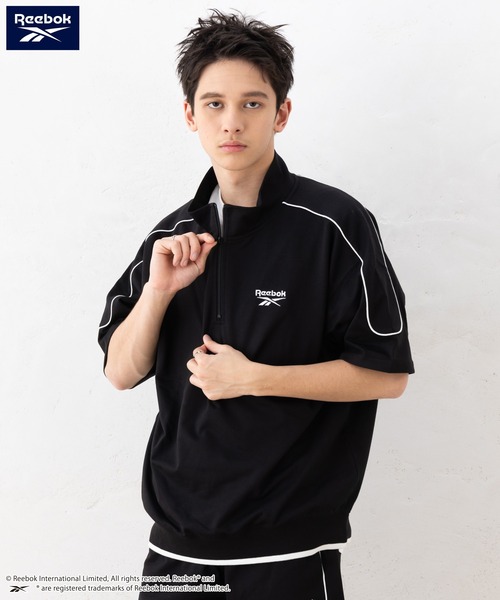 Reebok（リーボック）の「【EC別注】Reebok リーボック ブランド ロゴ ワンポイント 刺繍 ハーフジップ 半袖 プルオーバー スウェット トレーナー（スウェット・メンズ・ベージュ/ブルー/ブラック・LL/L/M）」の9枚目の写真