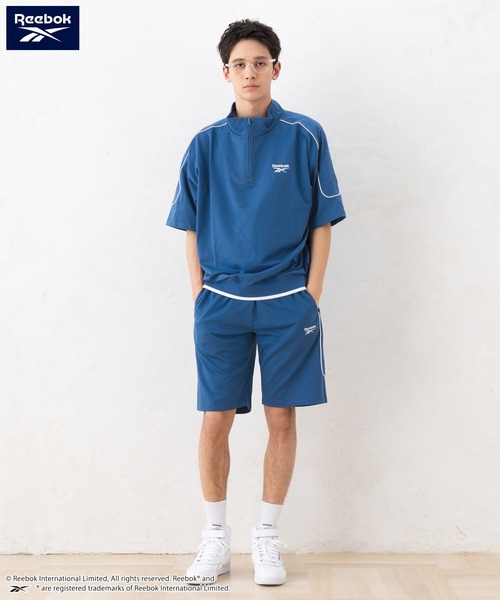 Reebok（リーボック）の「【EC別注】Reebok リーボック ブランド ロゴ ワンポイント 刺繍 ハーフジップ 半袖 プルオーバー スウェット トレーナー（スウェット・メンズ・ベージュ/ブルー/ブラック・LL/L/M）」の14枚目の写真