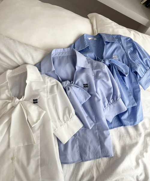 one after another NICE CLAUP（ワンアフターアナザーナイスクラップ）の「刺繍入りボウタイリボンブラウス（シャツ/ブラウス・レディース・ベージュ系その他/オフホワイト/サックスブルー/サックスブルー系/ブルー系その他・FREE）」の10枚目の写真