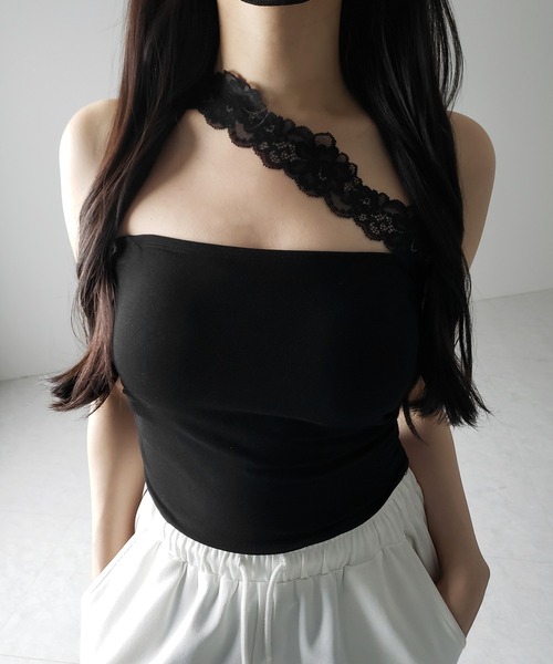 me+em select(ミームセレクト)の「※※【 2color / カップ付 】ナナメレーススクエアキャミソール / naname lace square camisole(キャミソール・レディース・ホワイト/ブラック・FREE)」の2枚目の写真