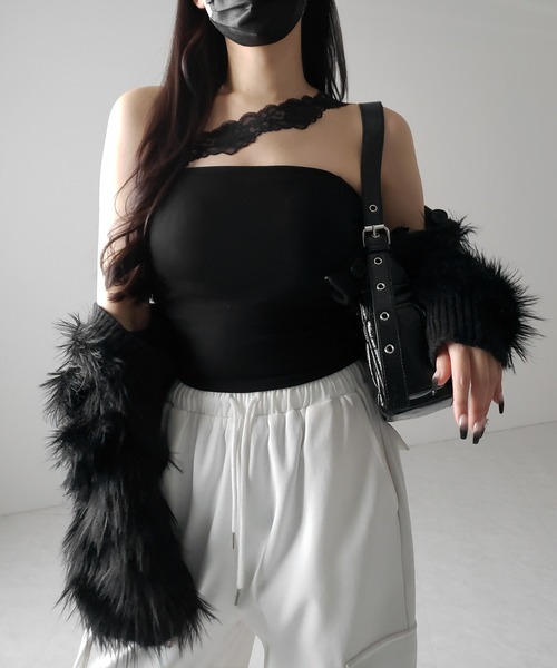 me+em select(ミームセレクト)の「※※【 2color / カップ付 】ナナメレーススクエアキャミソール / naname lace square camisole(キャミソール・レディース・ホワイト/ブラック・FREE)」の10枚目の写真