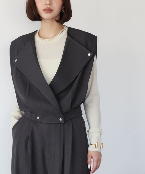 MEDE19F カットワークブラウスパンツ　セットアップ 2025SS】ショートタックベスト＆タックパンツ セットアップ 上下