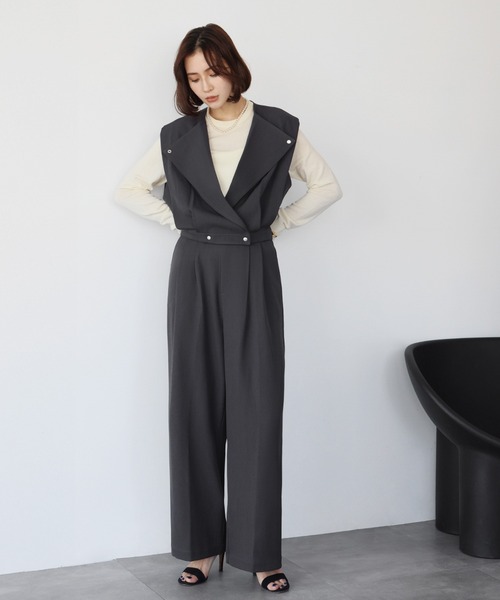 MEDE19F カットワークブラウスパンツ　セットアップ 2025SS】ショートタックベスト＆タックパンツ セットアップ 上下