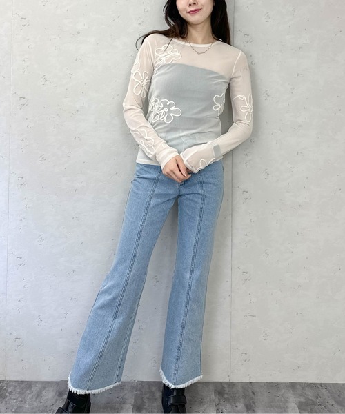 Per sist ence(パーシエンス)の「シアーフラワーコード刺繍プルオーバー(Tシャツ/カットソー・レディース・アイボリー/チャコールグレー/ブラック・FREE)」の12枚目の写真