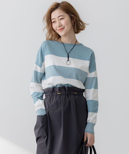 23区(ニジュウサンク)の「【洗える】コットンポリエステルストレッチ ショート ニット(ニット/セーター・レディース・ネイビー系1/ベージュ系1/ライトグリーン系1・38)」の2枚目の写真