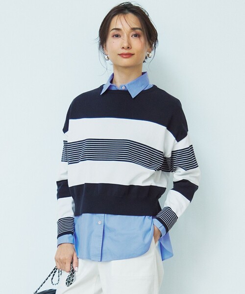 23区(ニジュウサンク)の「【洗える】コットンポリエステルストレッチ ショート ニット(ニット/セーター・レディース・ネイビー系1/ベージュ系1/ライトグリーン系1・38)」の3枚目の写真