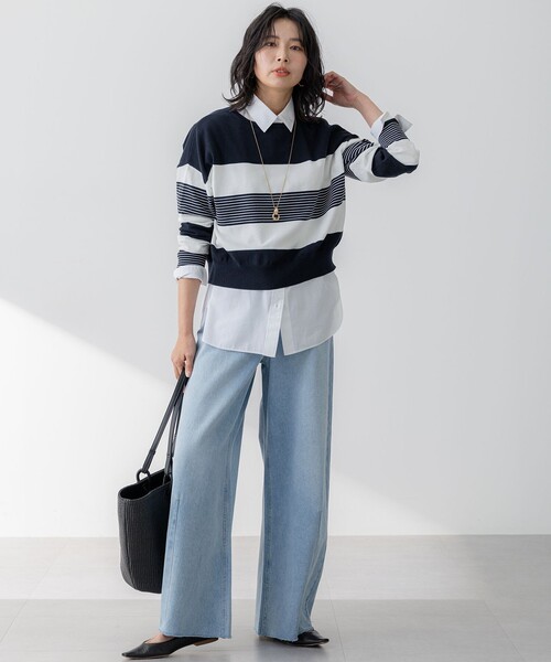 23区(ニジュウサンク)の「【洗える】コットンポリエステルストレッチ ショート ニット(ニット/セーター・レディース・ネイビー系1/ベージュ系1/ライトグリーン系1・38)」の9枚目の写真